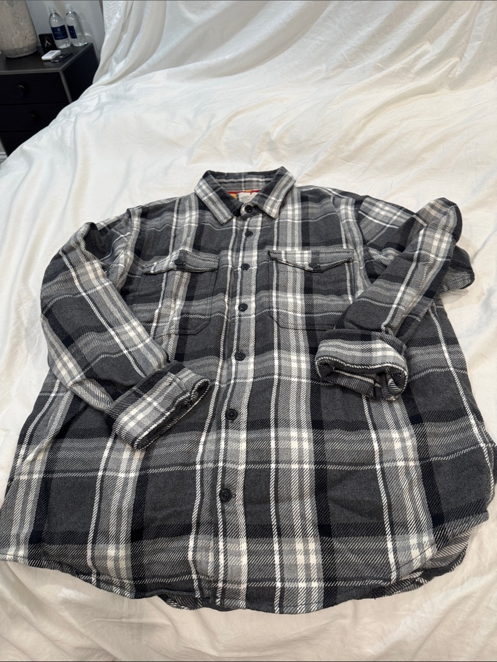 Relwen Men's Black & Gray Plaid Flannel Shirt Jacket,Extra Thick